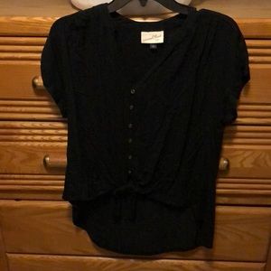 Black high low knotted button down